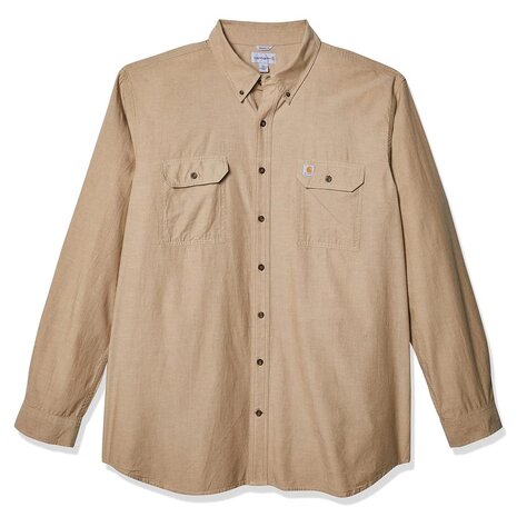 Carhartt Midweight Chambray LS Shirt Dark Tan Chambray Overhemd Heren Carhartt Midweight Chambray LS Shirt Dark Tan Chambray Overhemd Heren