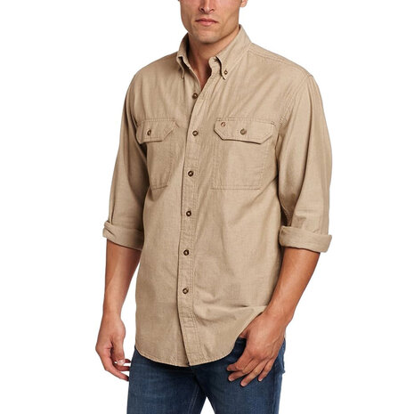 Carhartt Midweight Chambray LS Shirt Dark Tan Chambray Overhemd Heren Carhartt Midweight Chambray LS Shirt Dark Tan Chambray Overhemd Heren