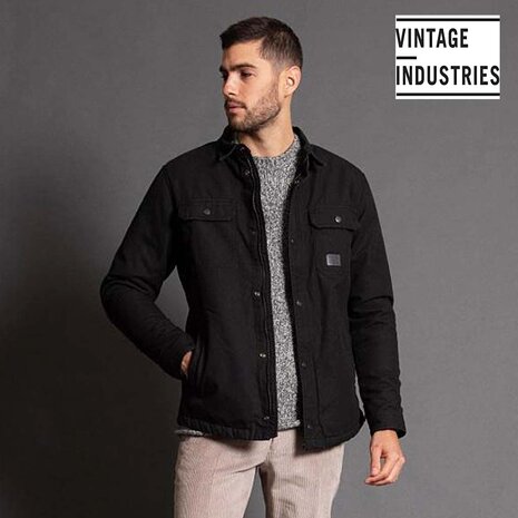 Vintage Industries Dean Sherpa Black Winterjas Heren Vintage Industries Dean Sherpa Black Winterjas Heren