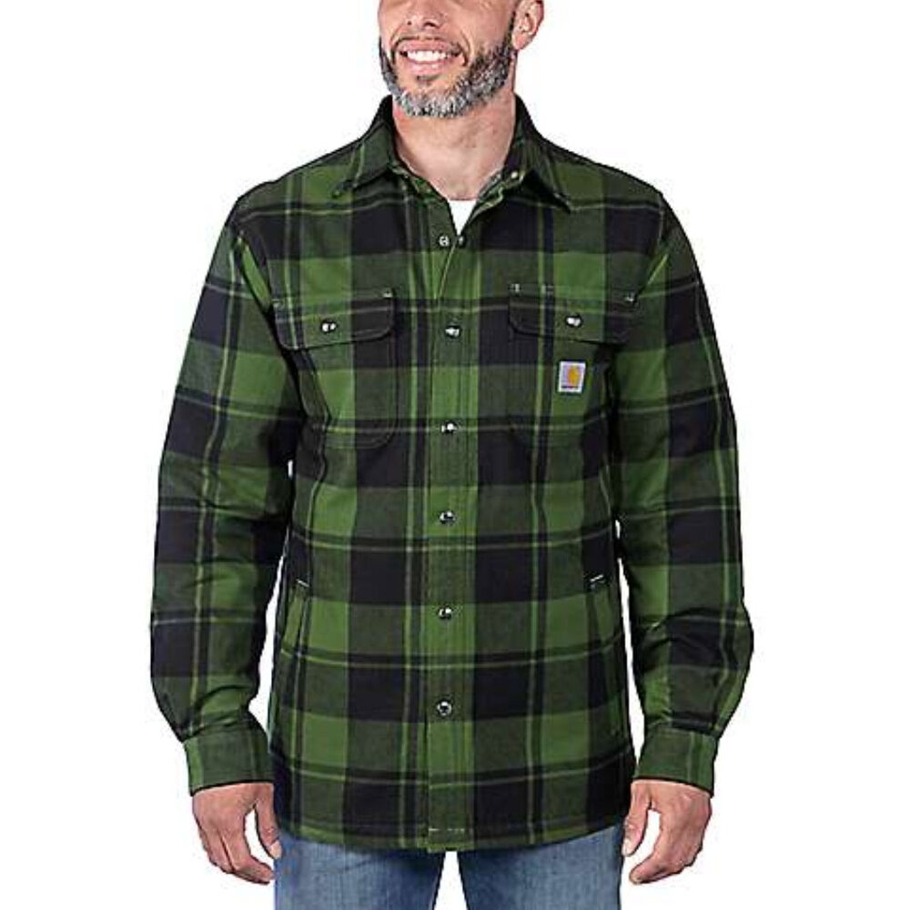 Carhartt Relaxed Fit Flannel Chive Sherpa Jack Heren Carhartt Relaxed Fit Flannel Chive Sherpa Jack Heren