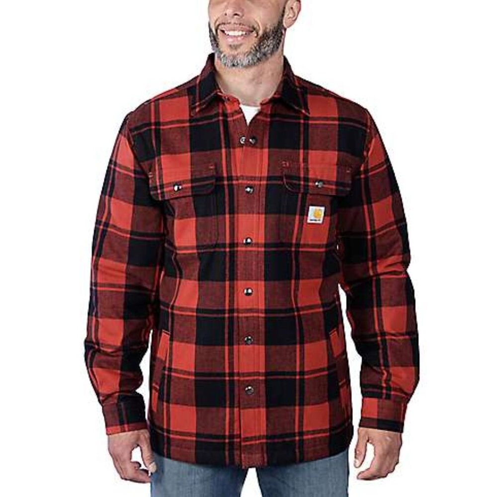 Carhartt Relaxed Fit Flannel Red Ochre Sherpa Jack Heren Carhartt Relaxed Fit Flannel Red Ochre Sherpa Jack Heren