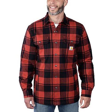 Carhartt Relaxed Fit Flannel Red Ochre Sherpa Jack Heren Carhartt Relaxed Fit Flannel Red Ochre Sherpa Jack Heren