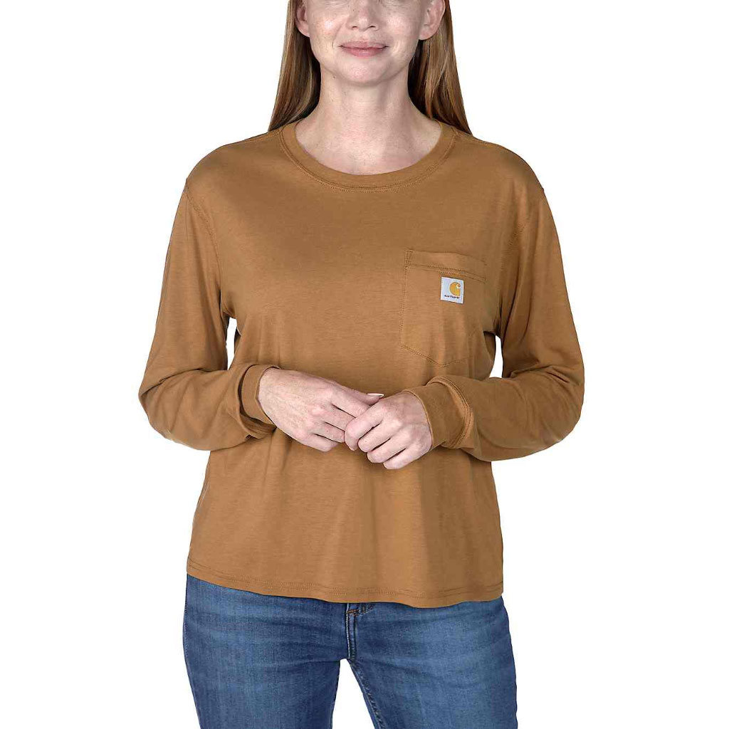Lightweight Long-Sleeve Bruin Pocket T-Shirt Dames
