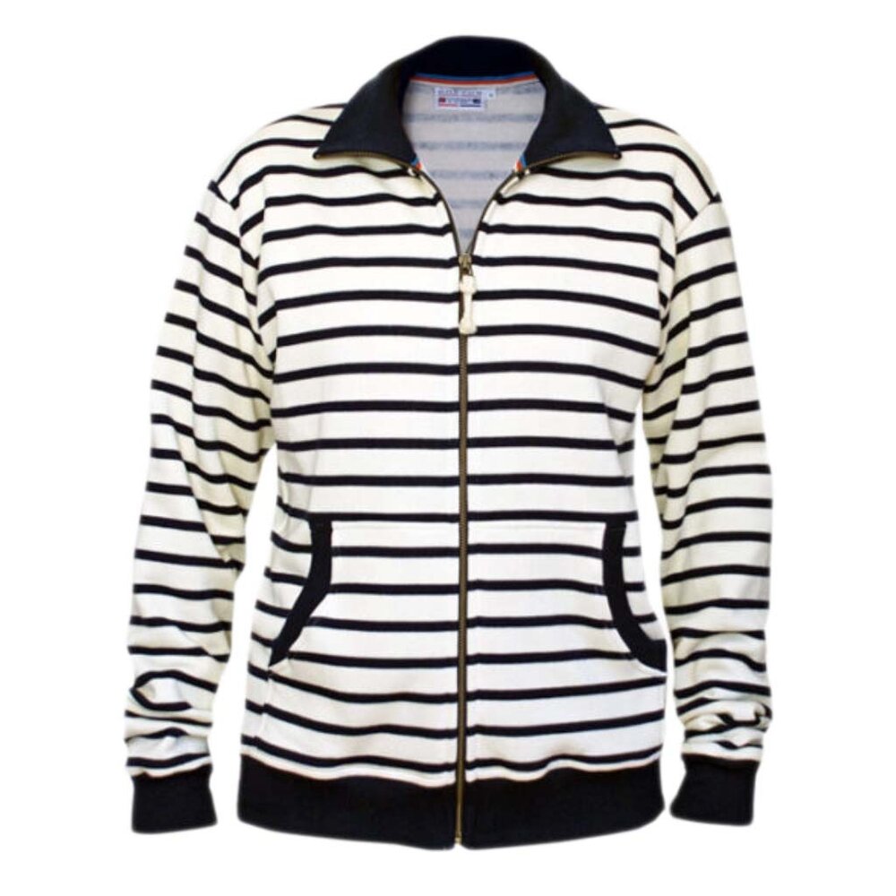 Breton Stripe Classic Cardigan Natural Navy Maritiem Vest Heren Breton Stripe Classic Cardigan Natural Navy Maritiem Vest Heren