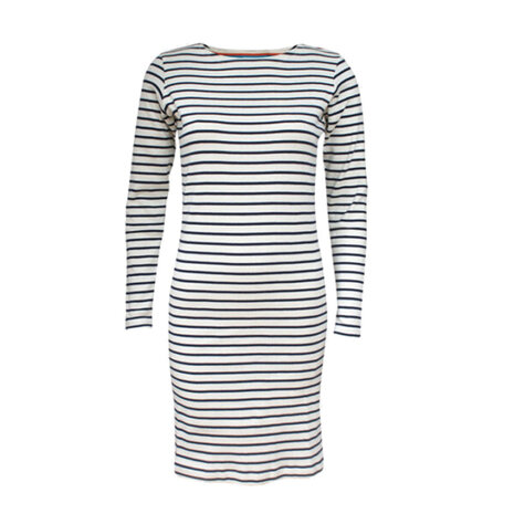 Breton Stripe Boatneck Longsleeve Natural Navy Jurk Dames Breton Stripe Boatneck Longsleeve Natural Navy Jurk Dames