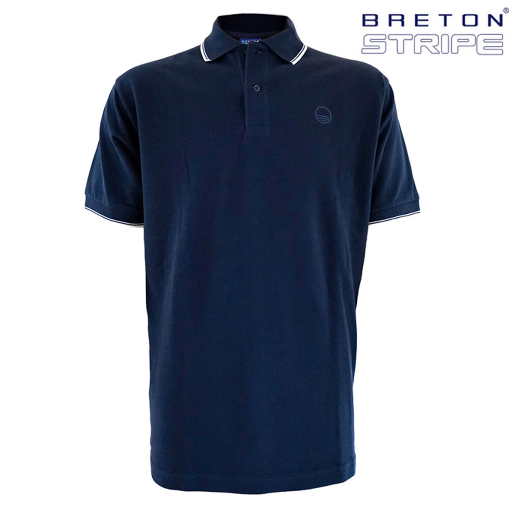Breton Stripe Polo Piqué Navy Maritiem Shirt Heren Breton Stripe Polo Piqué Navy Maritiem Shirt Heren