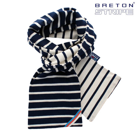 Breton Stripe Classic Maritiem Tweekleurig Navy Natural Katoenen Sjaal