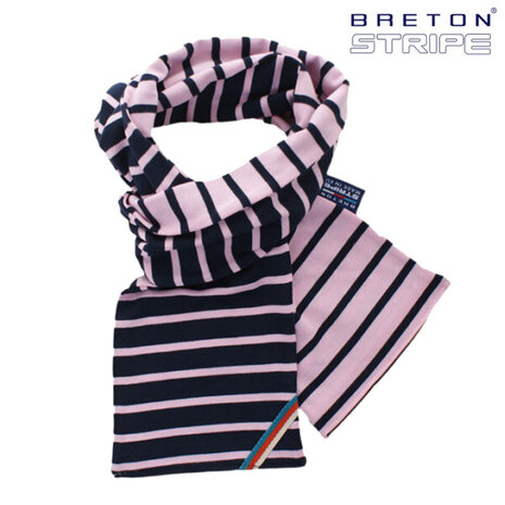 Breton Stripe Classic Maritiem Tweekleurig Navy Pink Katoenen Sjaal Breton Stripe Classic Maritiem Tweekleurig Navy Pink Katoenen Sjaal