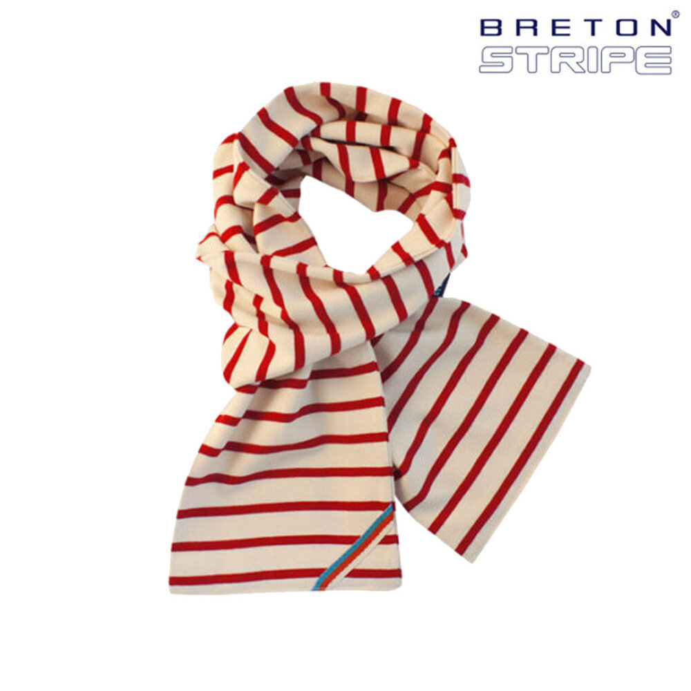 Breton Stripe Classic Maritiem Natural Bordeaux Katoenen Sjaal Breton Stripe Classic Maritiem Natural Bordeaux Katoenen Sjaal