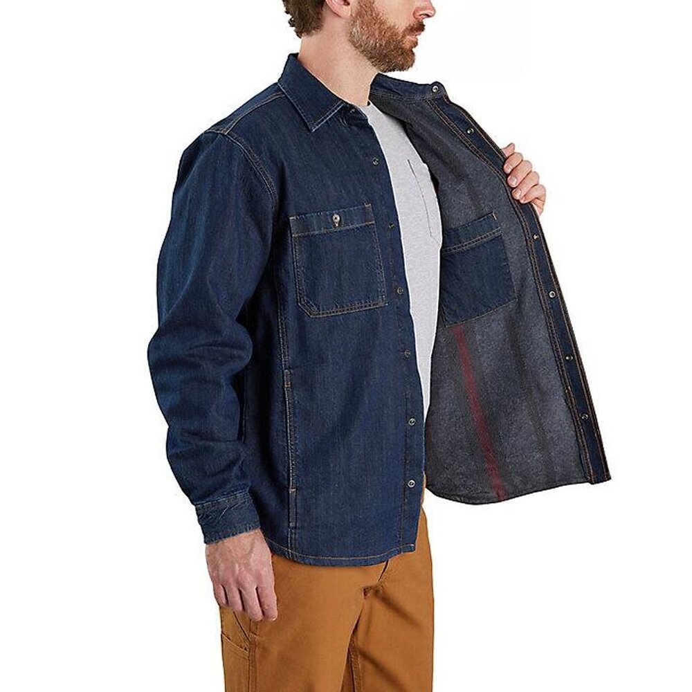 Carhartt Denim Fleece Snap-Front Glacier Shirtjack Heren Carhartt Denim Fleece Snap-Front Glacier Shirtjack Heren