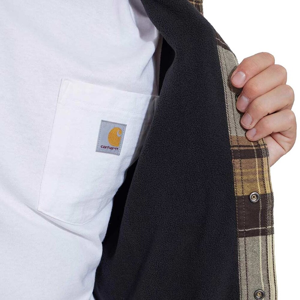Carhartt RF Flannel Fleece Hooded Dark Brown Shirtjack Heren Carhartt RF Flannel Fleece Hooded Dark Brown Shirtjack Heren