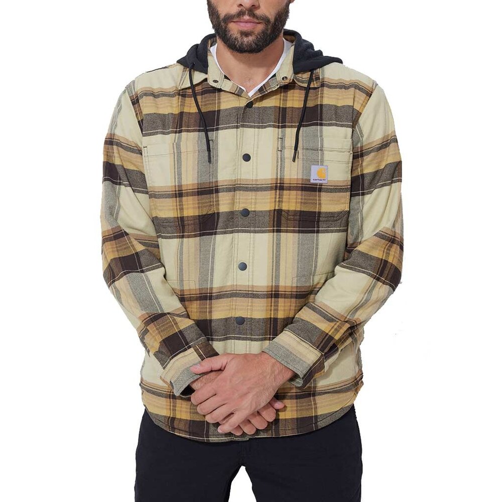 Carhartt RF Flannel Fleece Hooded Dark Brown Shirtjack Heren Carhartt RF Flannel Fleece Hooded Dark Brown Shirtjack Heren