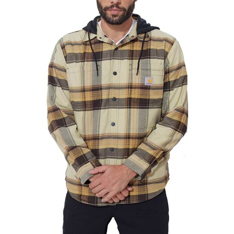 Carhartt RF Flannel Fleece Hooded Dark Brown Shirtjack Heren Carhartt RF Flannel Fleece Hooded Dark Brown Shirtjack Heren