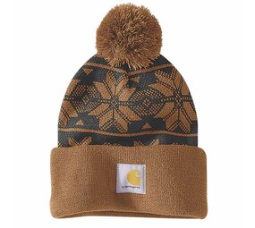 Carhartt Knit Pom Jaquard Brown Beanie Carhartt Knit Pom Jaquard Brown Beanie