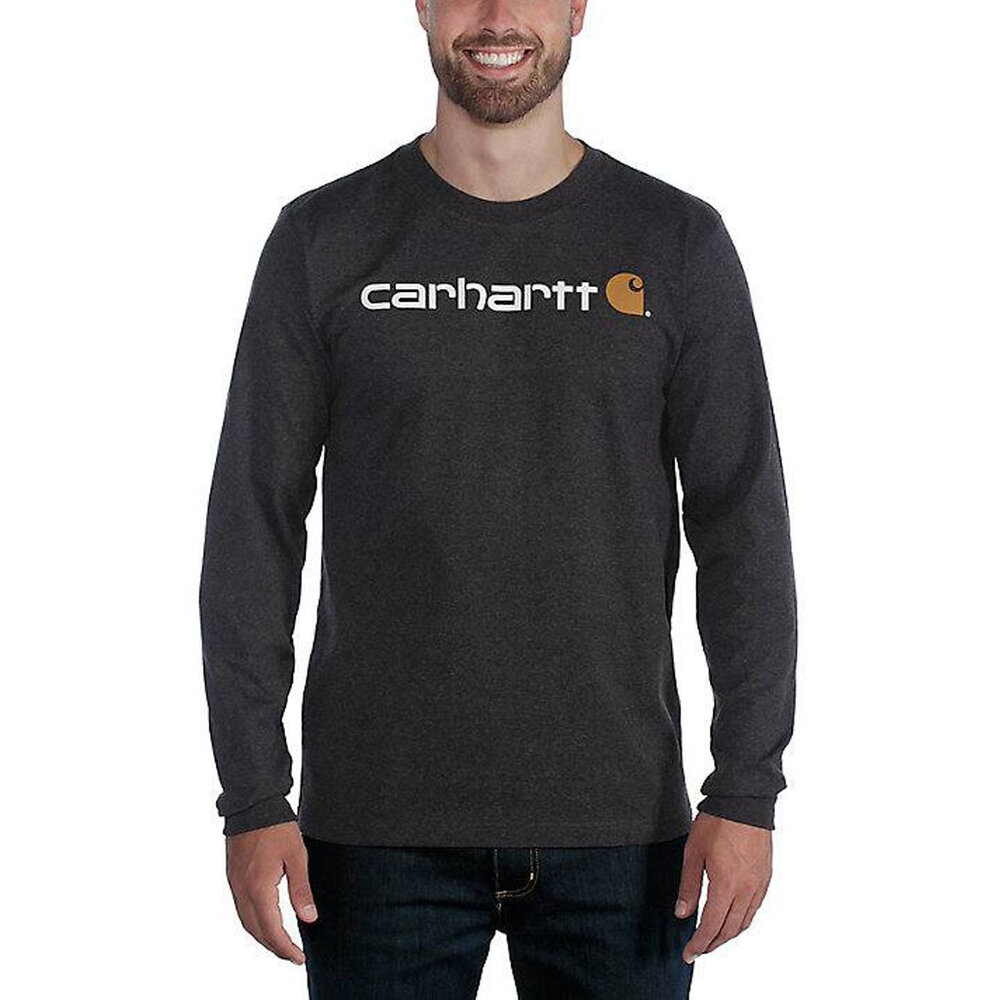 Carhartt Heavyweight Longsleeve Logo Graphic Carbon Heather Shirt Heren Carhartt Heavyweight Longsleeve Logo Graphic Carbon Heather Shirt Heren