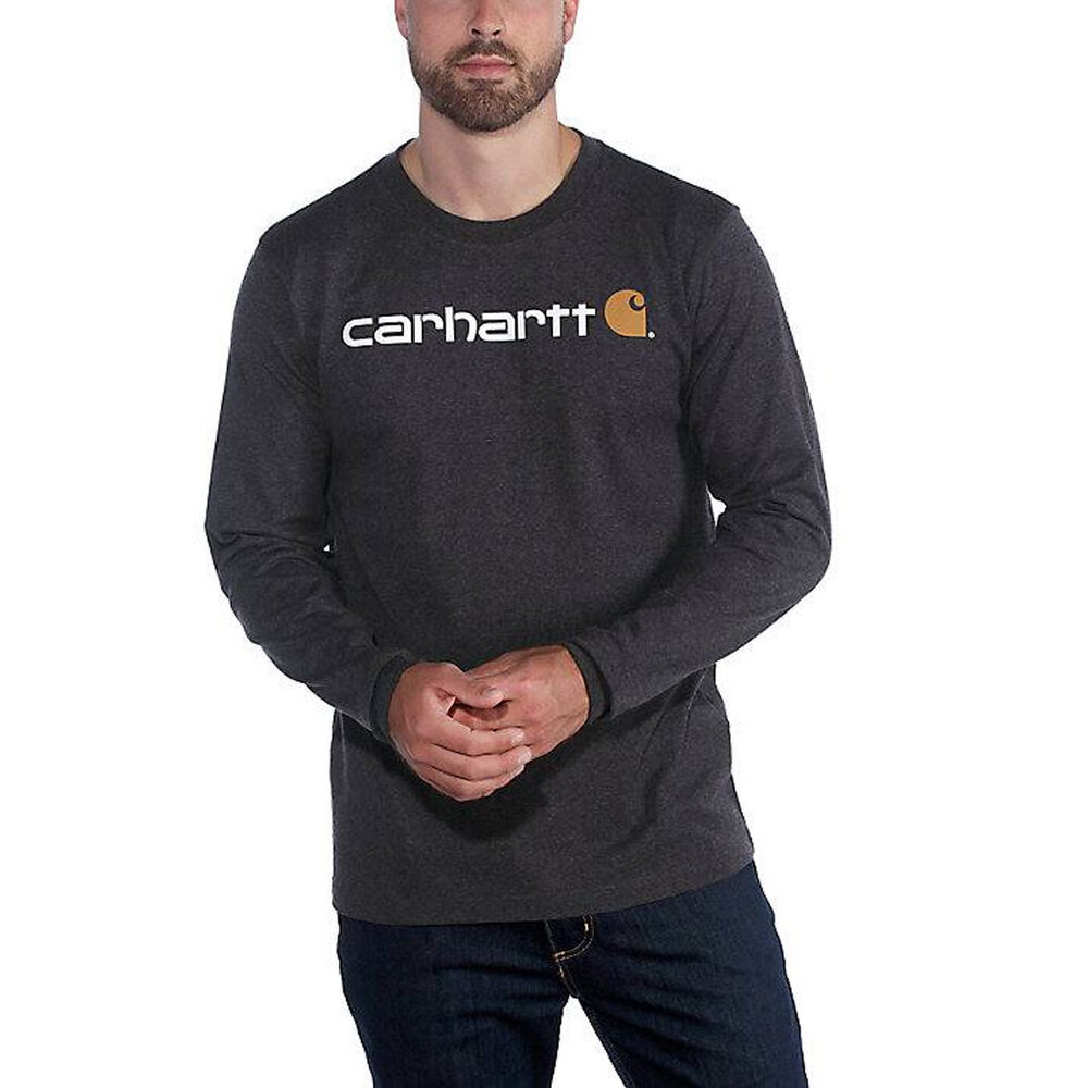 Carhartt Heavyweight Longsleeve Logo Graphic Carbon Heather Shirt Heren Carhartt Heavyweight Longsleeve Logo Graphic Carbon Heather Shirt Heren