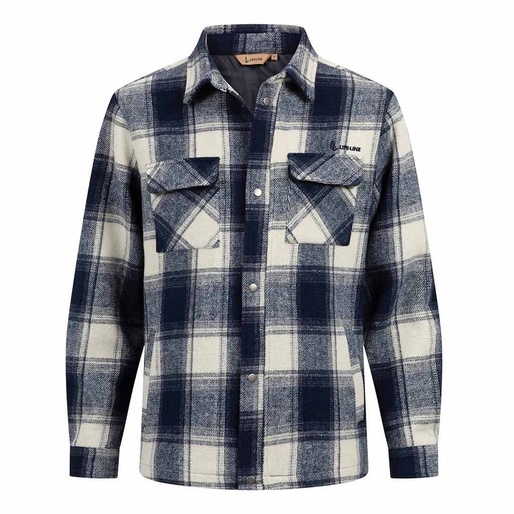 Life Line Pico Navy Beige Check Lined Flannel Shirt Heren Life Line Pico Navy Beige Check Lined Flannel Shirt Heren