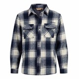 Life Line Pico Navy Beige Check Lined Flannel Shirt Heren