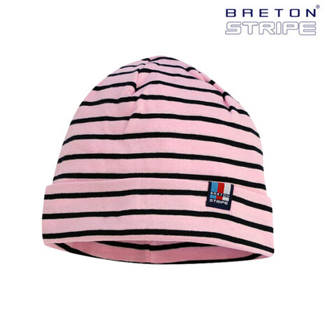 Breton Stripe Classic Bonnet Pink Navy Katoenen Muts