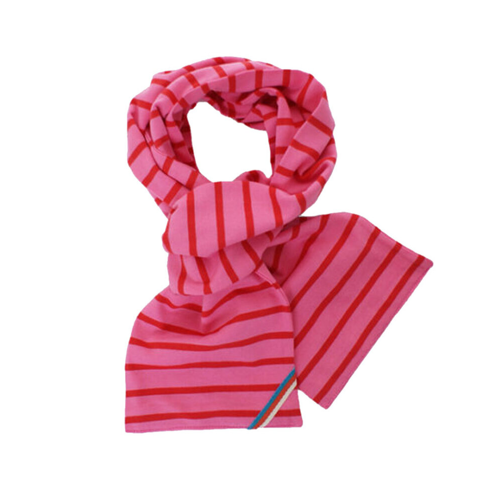 Breton Stripe Classic Maritiem Fuchsia Red Katoenen Sjaal Breton Stripe Classic Maritiem Fuchsia Red Katoenen Sjaal