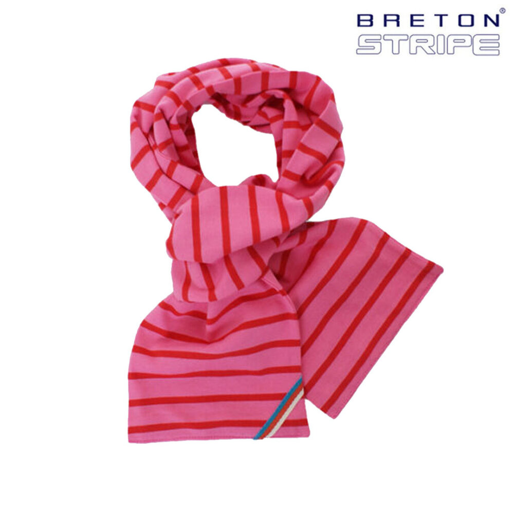 Breton Stripe Classic Maritiem Fuchsia Red Katoenen Sjaal Breton Stripe Classic Maritiem Fuchsia Red Katoenen Sjaal