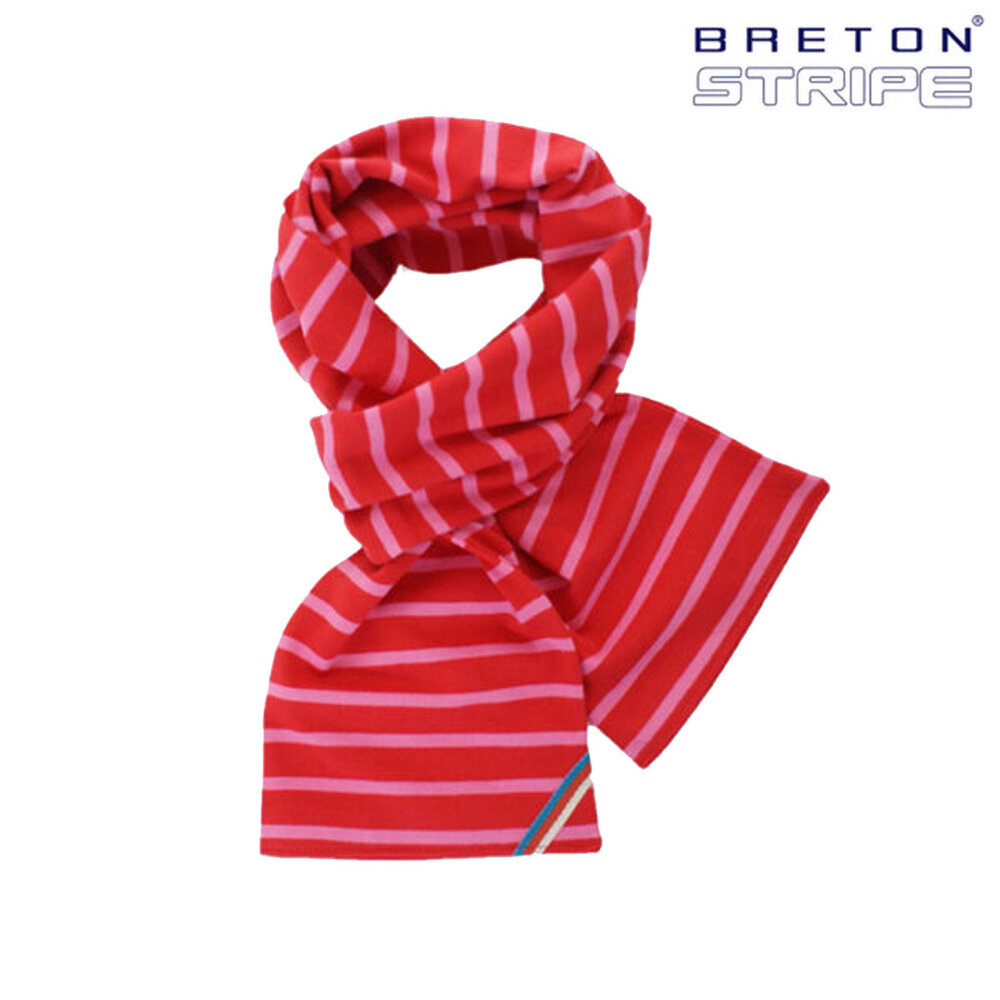 Breton Stripe Classic Maritiem Red Fuchsia Katoenen Sjaal Breton Stripe Classic Maritiem Red Fuchsia Katoenen Sjaal