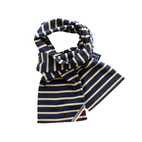 Breton Stripe Classic Maritiem Navy Khaki Katoenen Sjaal Breton Stripe Classic Maritiem Navy Khaki Katoenen Sjaal