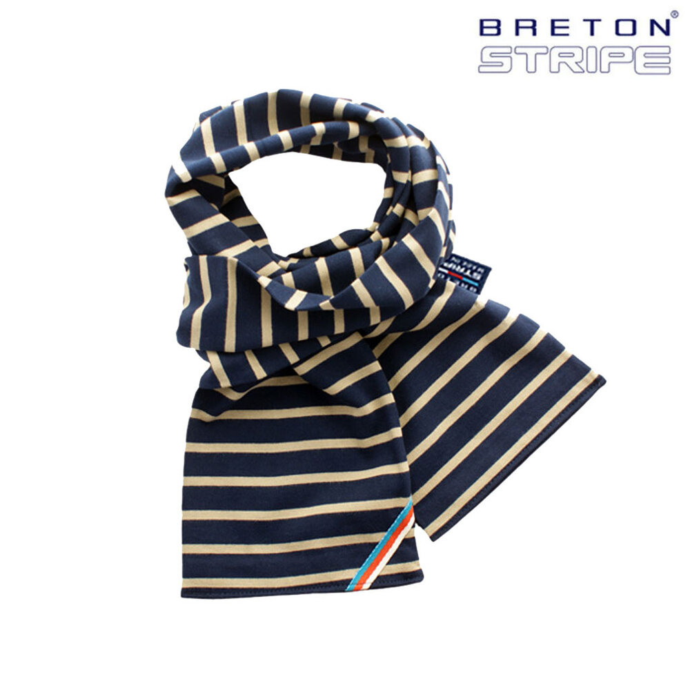 Breton Stripe Classic Maritiem Navy Khaki Katoenen Sjaal Breton Stripe Classic Maritiem Navy Khaki Katoenen Sjaal