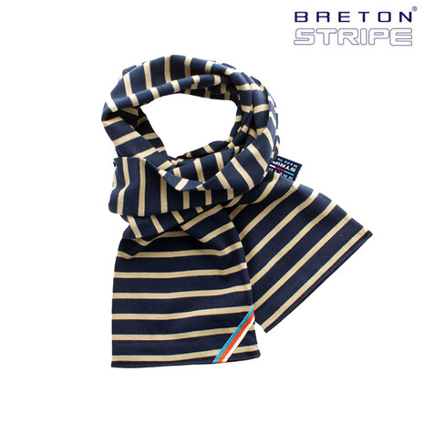 Breton Stripe Classic Maritiem Navy Khaki Katoenen Sjaal Breton Stripe Classic Maritiem Navy Khaki Katoenen Sjaal