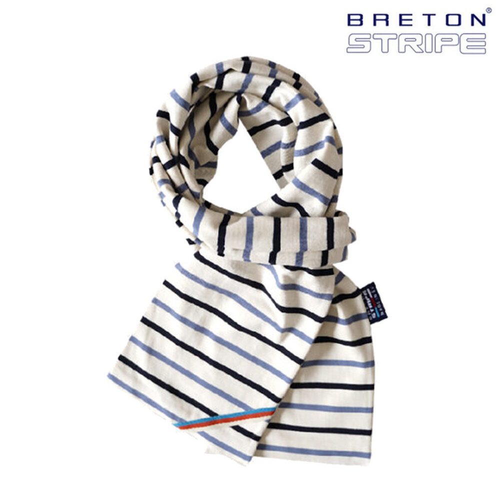 Breton Stripe Classic Maritiem Multi Navy Jeans Katoenen Sjaal Breton Stripe Classic Maritiem Multi Navy Jeans Katoenen Sjaal