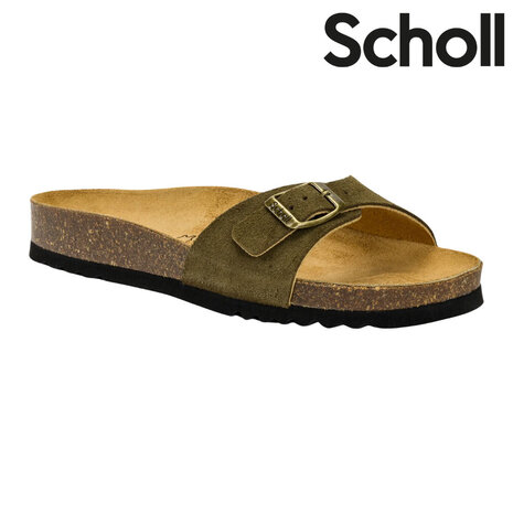 Scholl Estelle Suede Khaki Slippers Dames Scholl Estelle Suede Khaki Slippers Dames