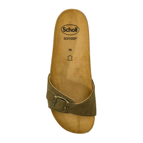Scholl Estelle Suede Khaki Slippers Dames Scholl Estelle Suede Khaki Slippers Dames