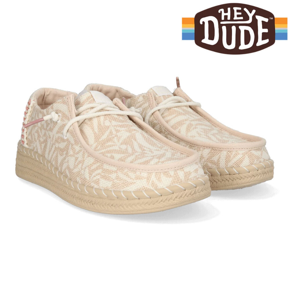 Hey Dude Wendy Espadrille Retro Palm Pale Pink/White Instappers Dames