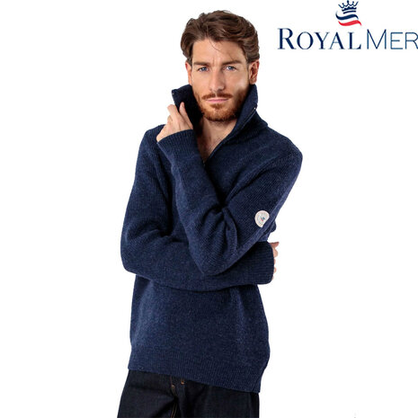 Royal Mer Alois Porselein Blauw Schipperstrui Met Hoge Kraag Heren Royal Mer Alois Porselein Blauw Schipperstrui Met Hoge Kraag Heren