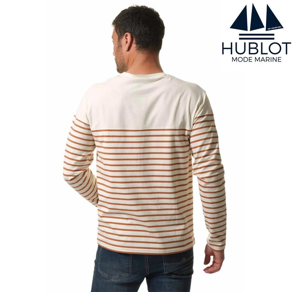 Hublot Durino Maritiem Gestreept Ecru Hazelnoot Longsleeve Shirt Heren
