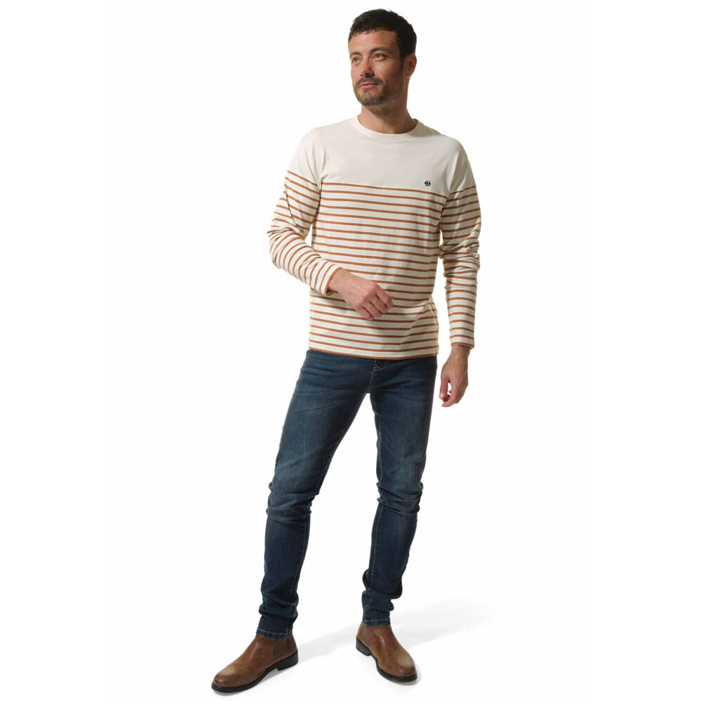 Hublot Durino Maritiem Gestreept Ecru Hazelnoot Longsleeve Shirt Heren