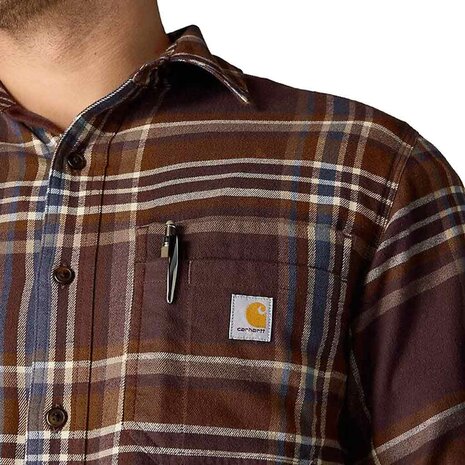 Carhartt RF Midweight Flannel Longsleeve Plaid Dark Sepia Shirt Heren