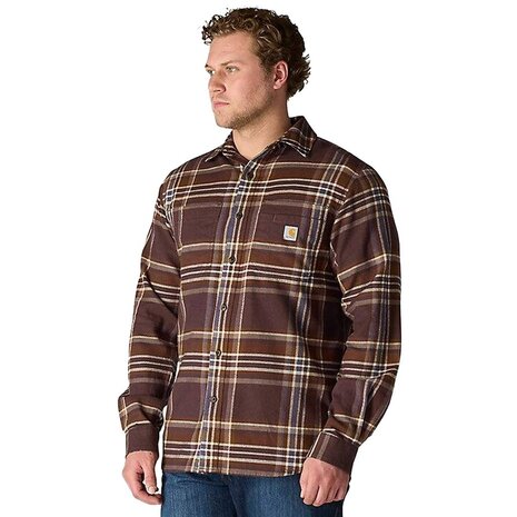 Carhartt RF Midweight Flannel Longsleeve Plaid Dark Sepia Shirt Heren