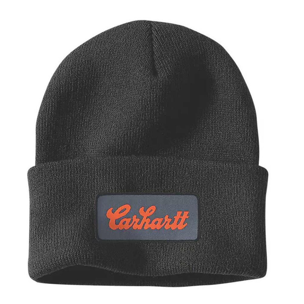 Carhartt Knit Cuffed Script Patch Beanie Black Muts