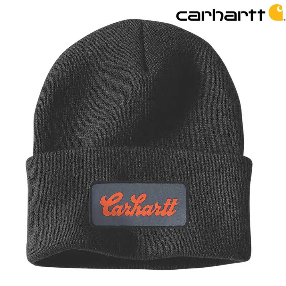 Carhartt Knit Cuffed Script Patch Beanie Black Muts