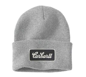 Carhartt Knit Cuffed Script Patch Beanie Heather Grey Muts Carhartt Knit Cuffed Script Patch Beanie Heather Grey Muts