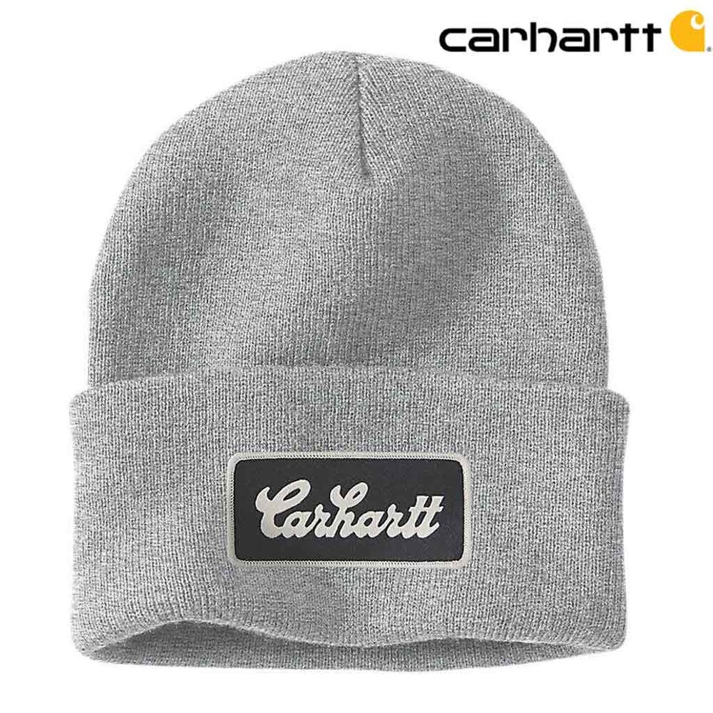 Carhartt Knit Cuffed Script Patch Beanie Heather Grey Muts