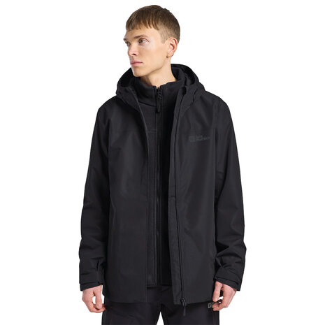 Jack Wolfskin Taubenberg Zwart 3-in-1 Winterjas Heren Jack Wolfskin Taubenberg Zwart 3-in-1 Winterjas Heren