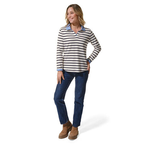 Hublot Valencia Ecru Marine Top met Chambray Kraag Dames Hublot Valencia Ecru Marine Top met Chambray Kraag Dames