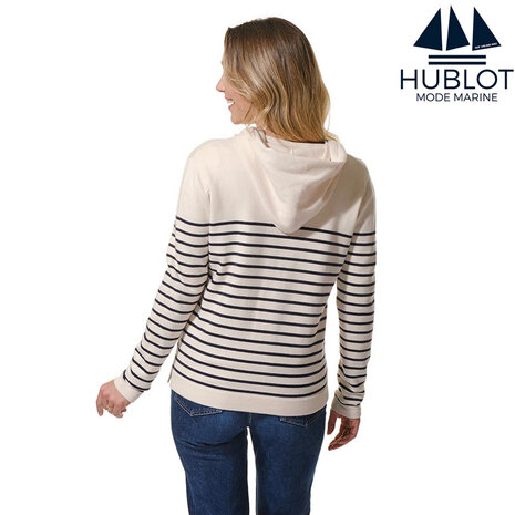 Hublot Miranda Ecru Marine Maritiem Vest Met Capuchon Dames Hublot Miranda Ecru Marine Maritiem Vest Met Capuchon Dames