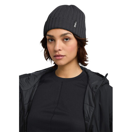 Jack Wolfskin Rib Knit Beanie Black Muts Jack Wolfskin Rib Knit Beanie Black Muts