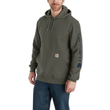 Carhartt Sleeve Logo Dusty Olive Hooded Sweatshirt Heren Carhartt Sleeve Logo Dusty Olive Hooded Sweatshirt Heren
