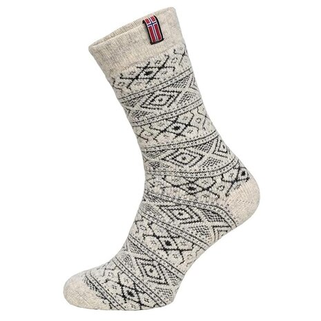 Woolwear 80% Wol Ecru Grijs Noorse Sokken