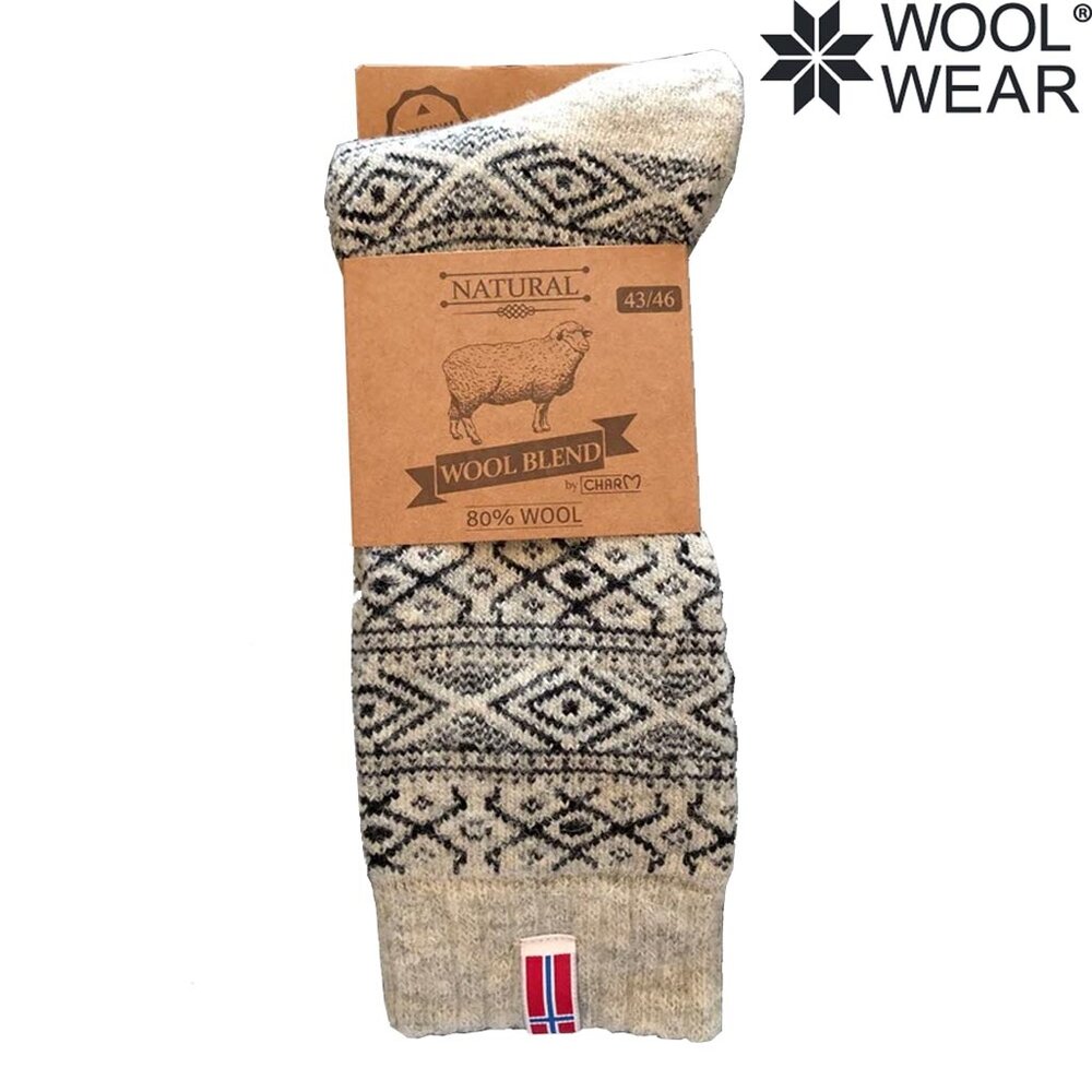 Woolwear 80% Wol Ecru Grijs Noorse Sokken