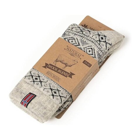 Woolwear 80% Wol Ecru Grijs Noorse Sokken